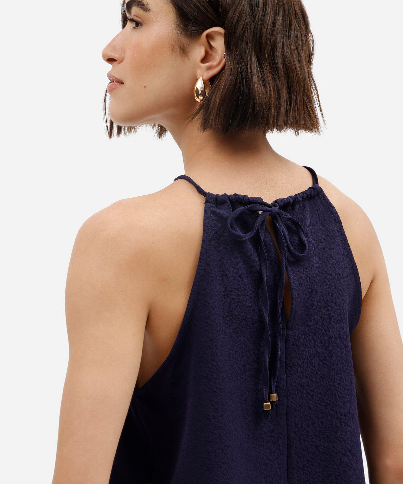 blusa feminina halterneck texturizada azul