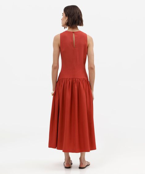 vestido midi feminino com viscose e recortes laranja