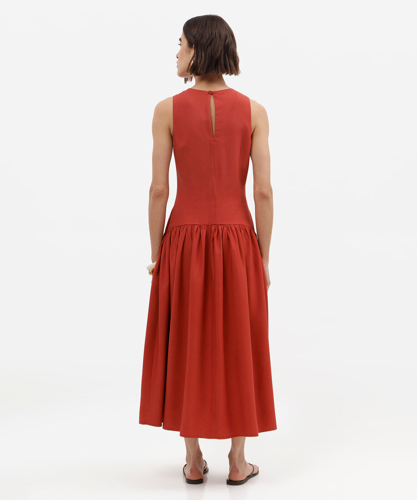 vestido midi feminino com viscose e recortes laranja
