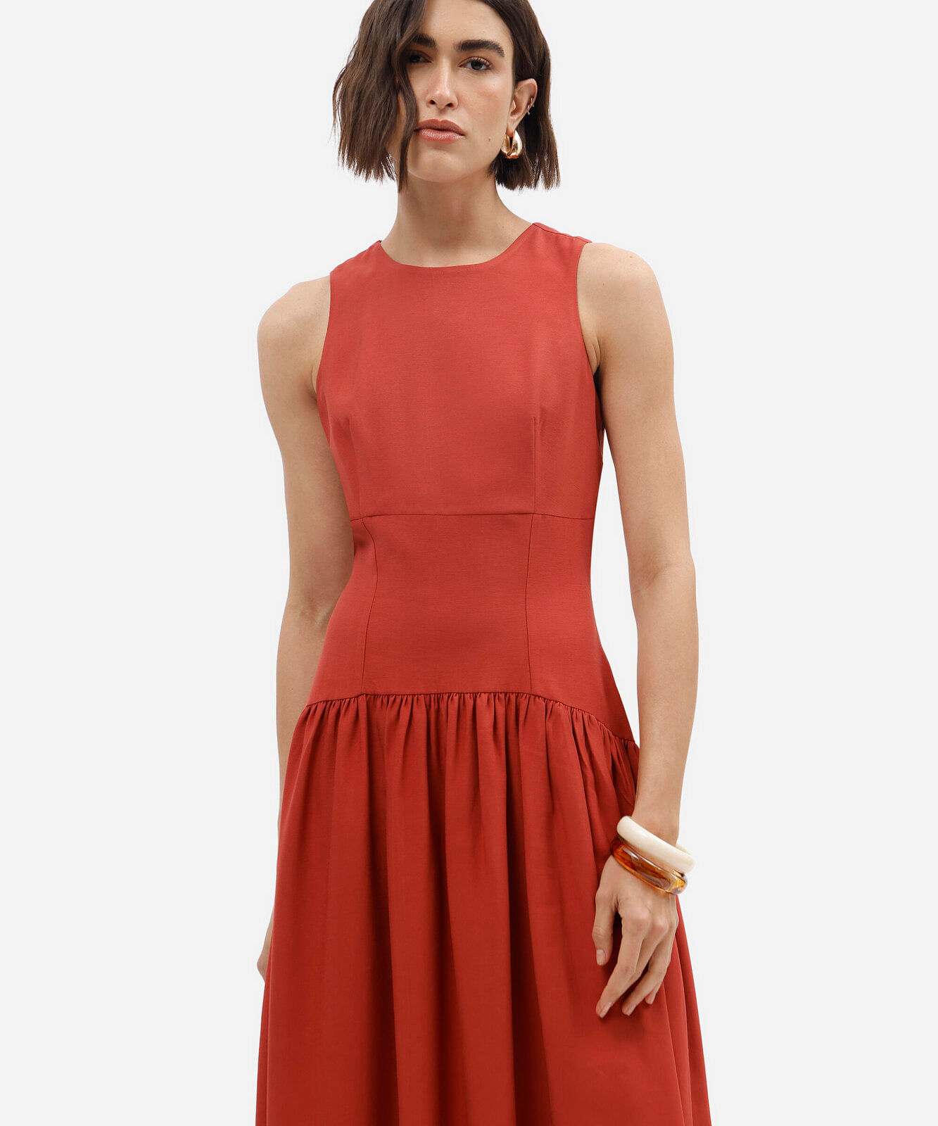 vestido midi feminino com viscose e recortes laranja