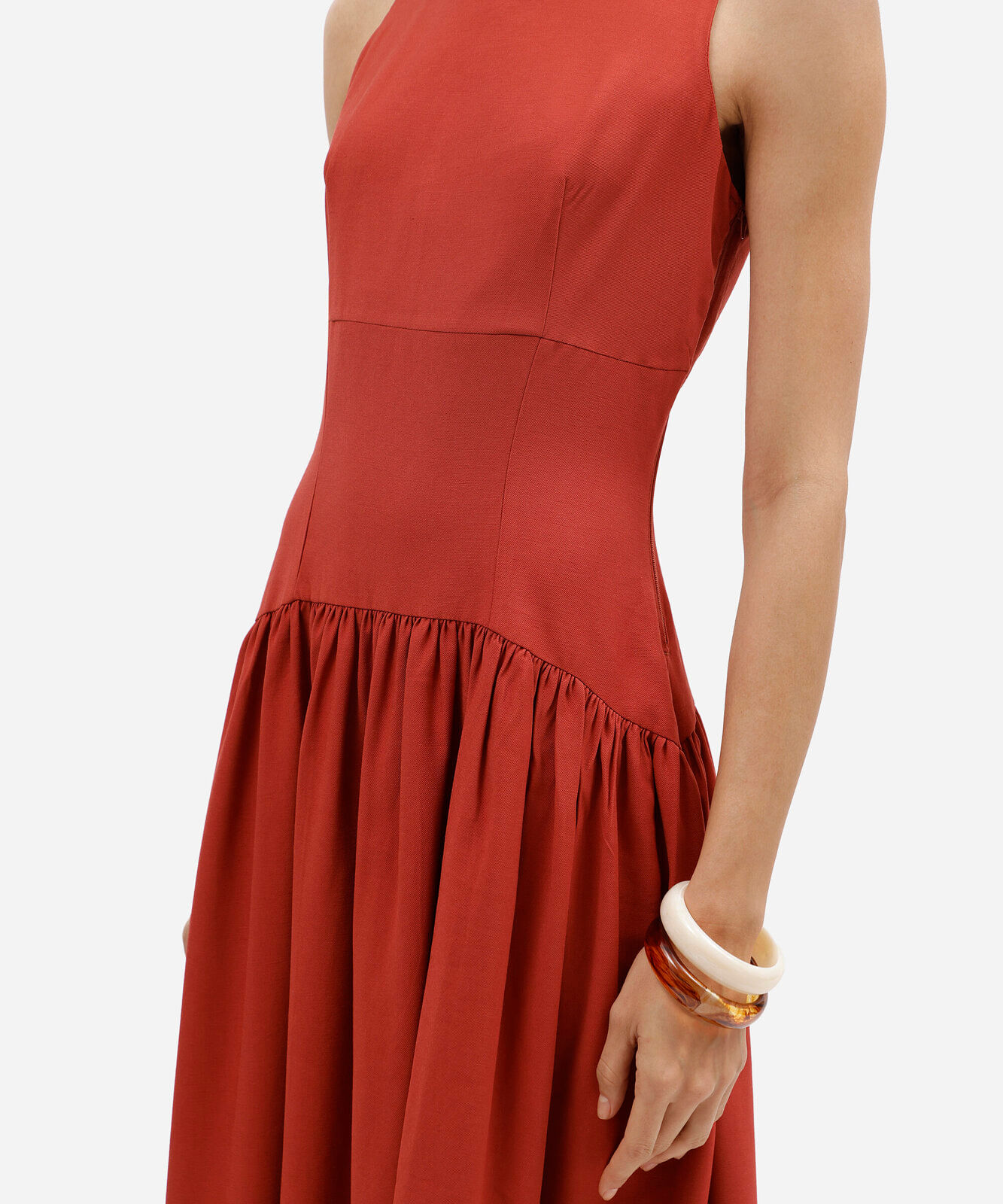 vestido midi feminino com viscose e recortes laranja