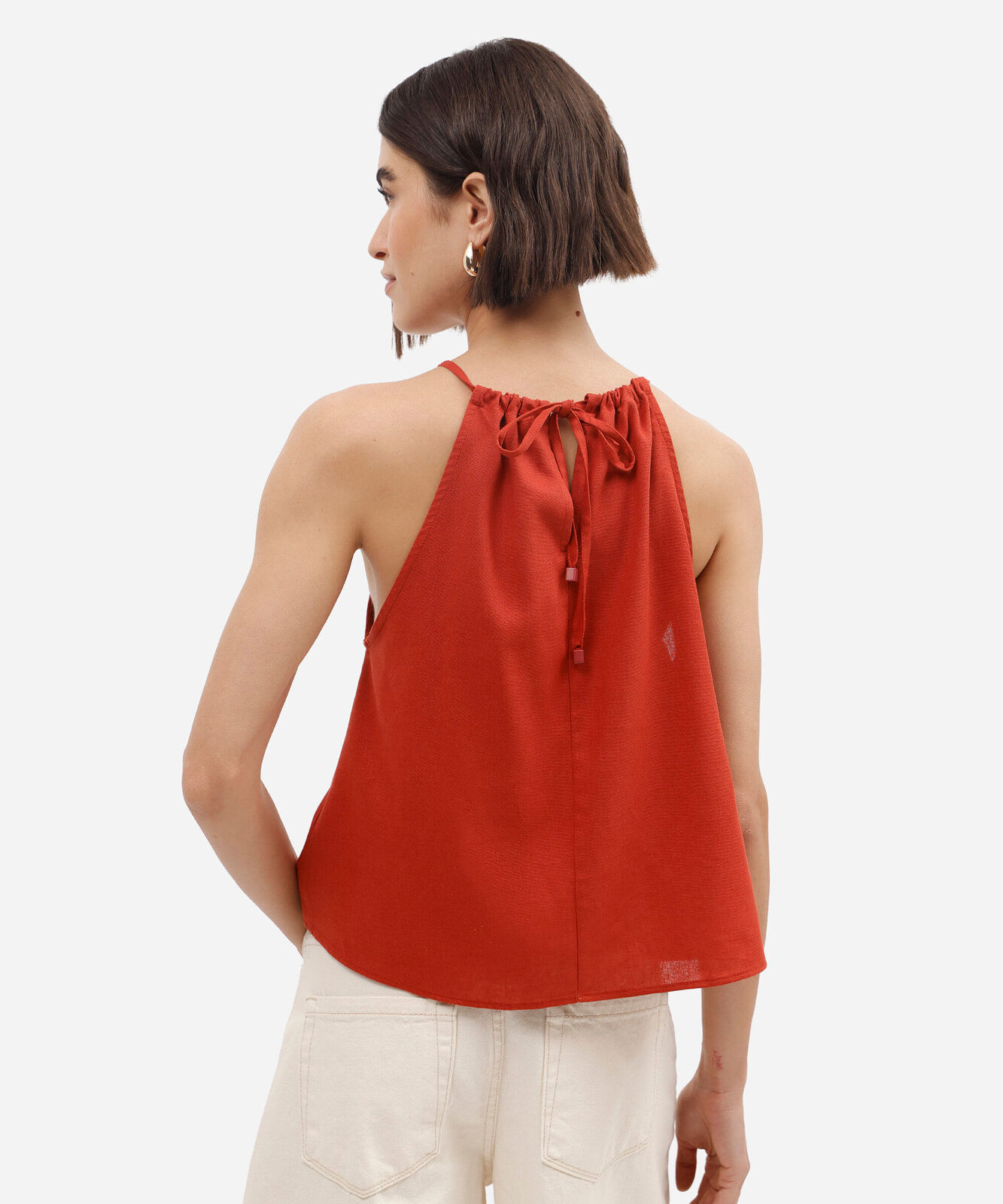 blusa feminina com linho halterneck laranja