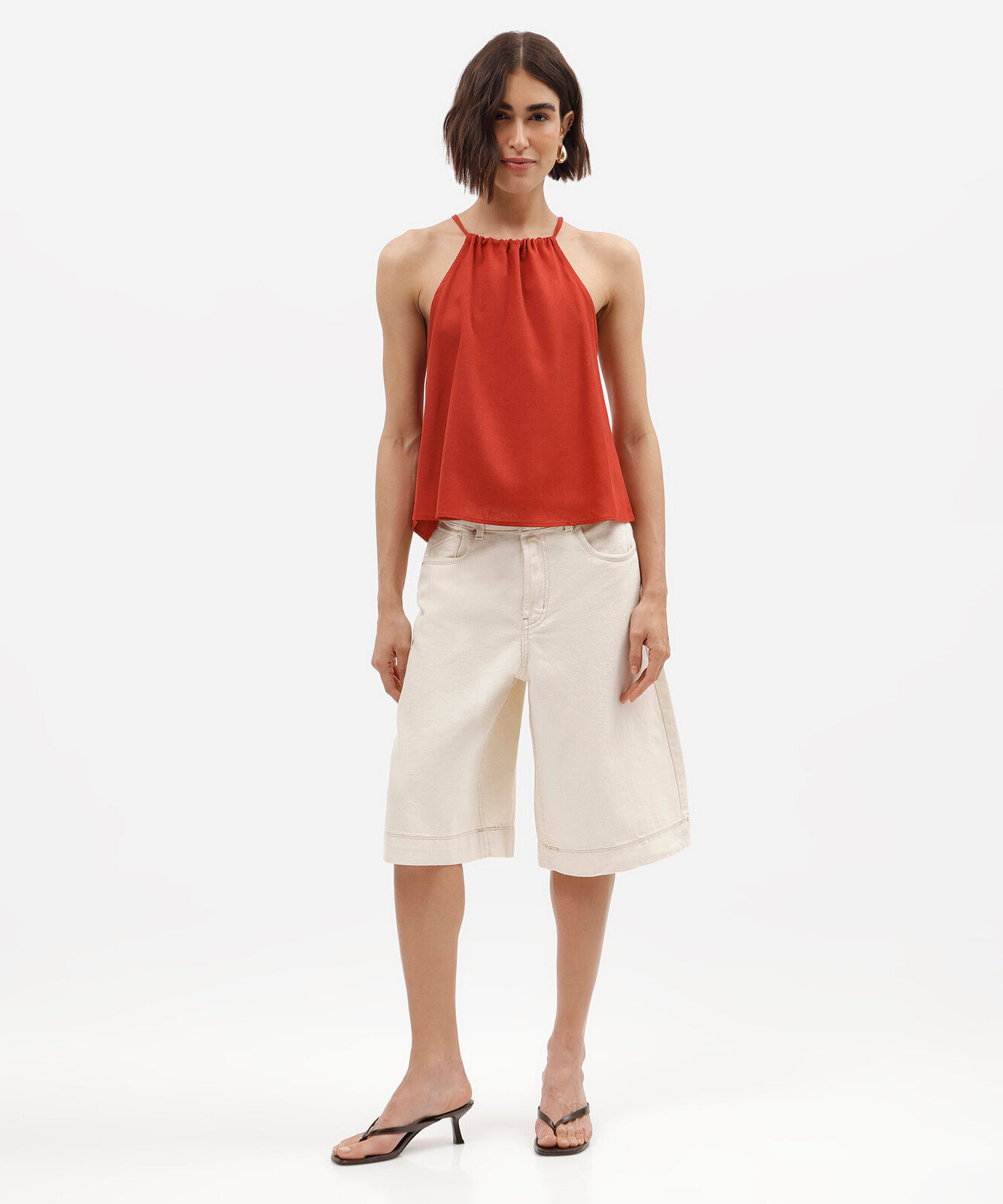 blusa feminina com linho halterneck laranja