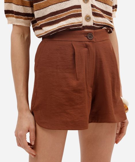 short de alfaiataria feminino com viscose cós elástico marrom