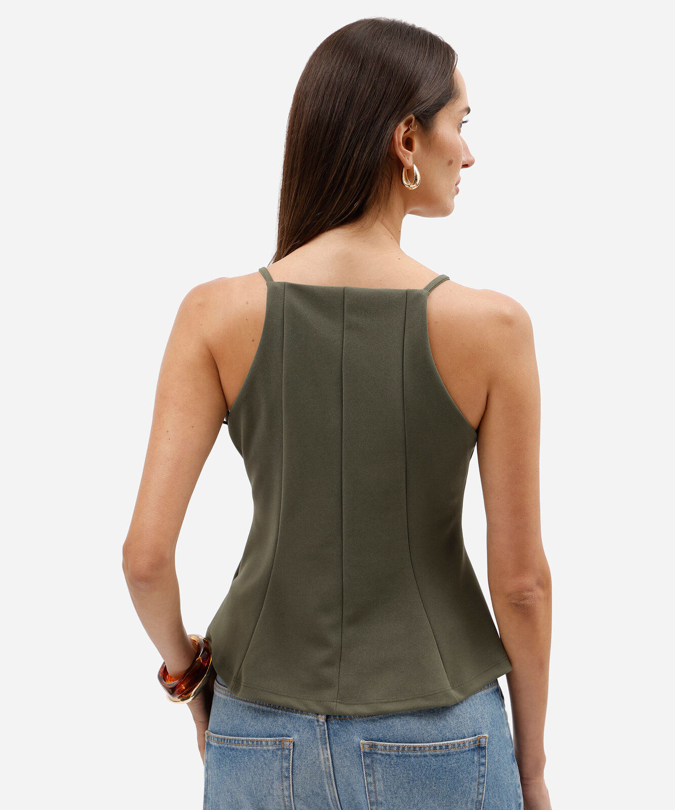 regata peplum feminina alça fina com recortes verde