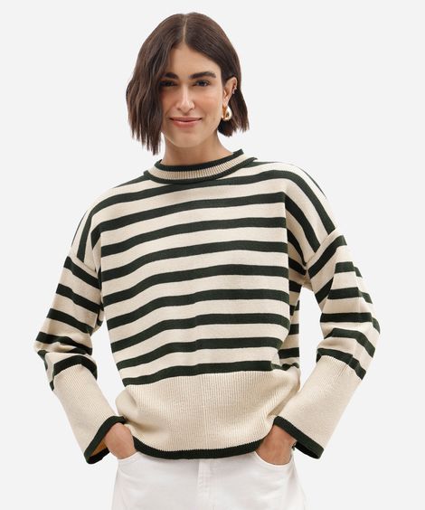 suéter feminino de tricô listrado com manga ampla verde
