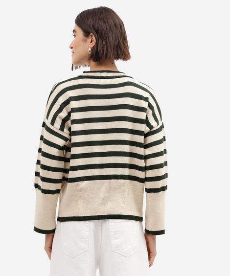 suéter feminino de tricô listrado com manga ampla verde