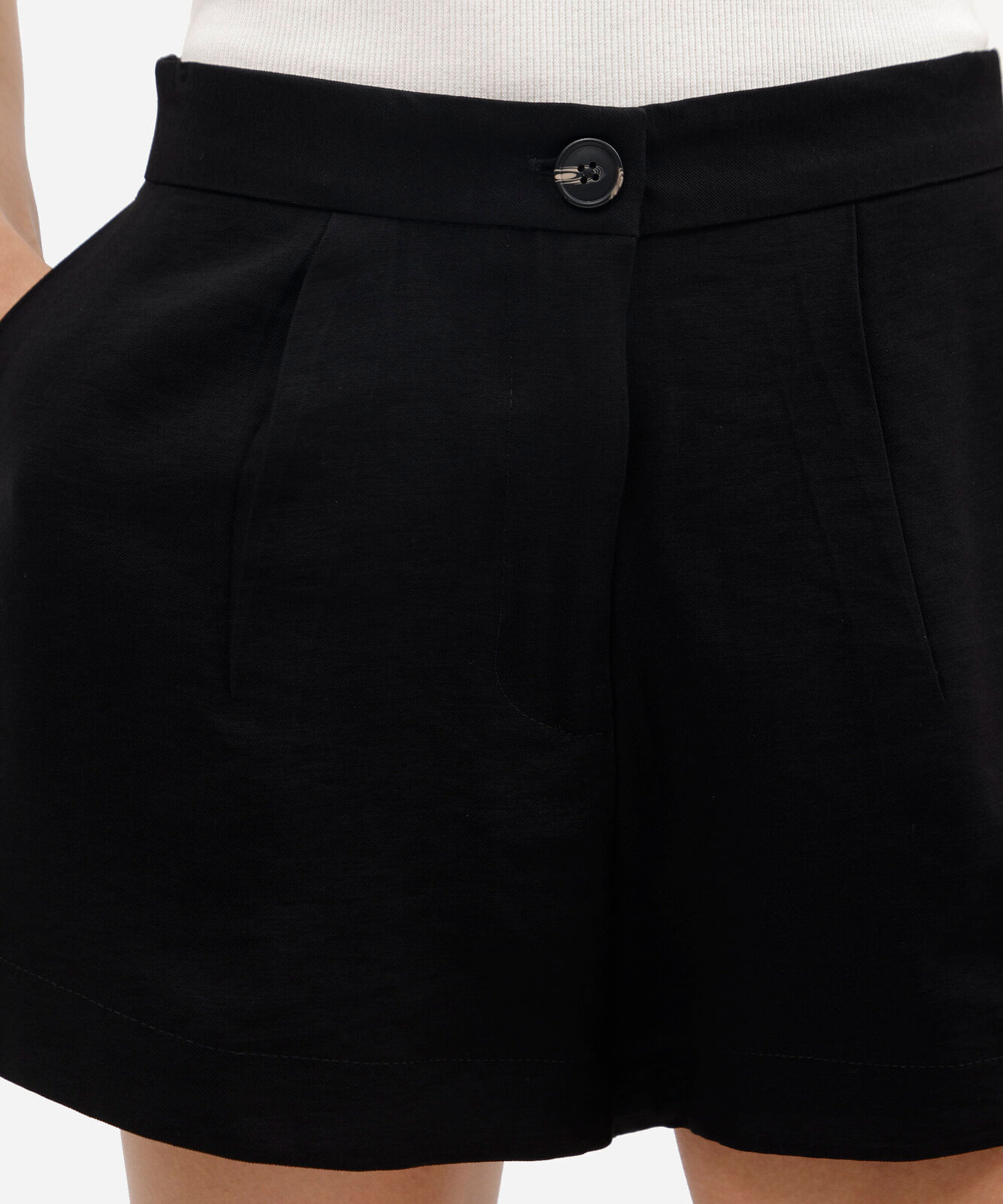 short de alfaiataria feminino com viscose cós elástico preto