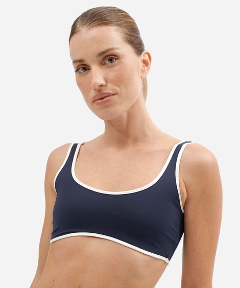 top esportivo feminino de poliamida com viés azul