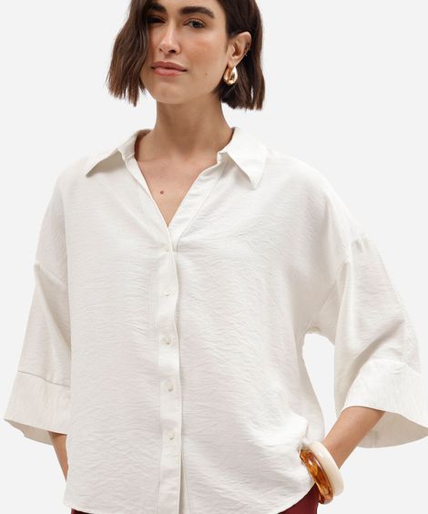 camisa feminina com viscose manga longa texturizada off white