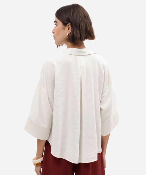 camisa feminina com viscose manga longa texturizada off white