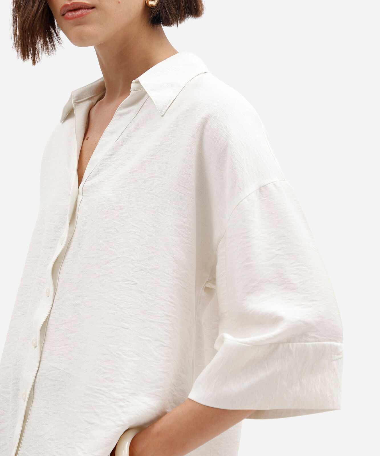 camisa feminina com viscose manga longa texturizada off white