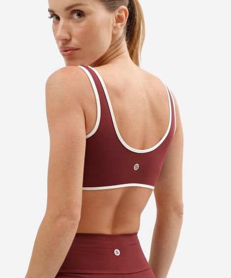 top esportivo feminino de poliamida com viés vinho