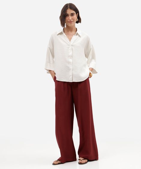 calça wide leg feminina com viscose cintura alta vinho