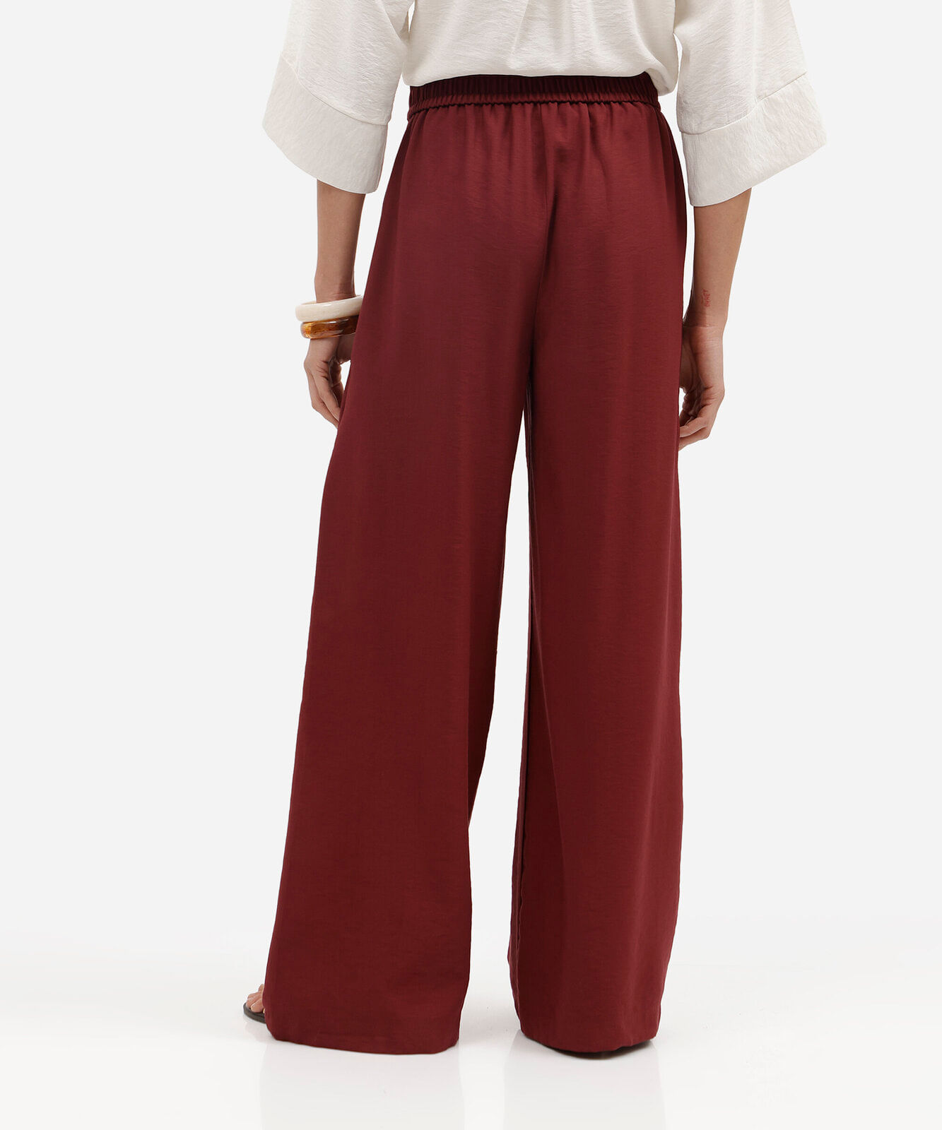 calça wide leg feminina com viscose cintura alta vinho