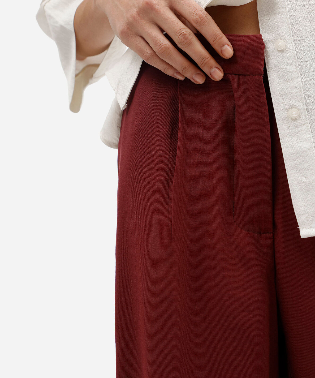 calça wide leg feminina com viscose cintura alta vinho