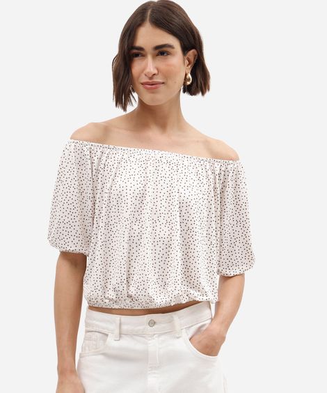 blusa feminina balonê manga bufante poá off white