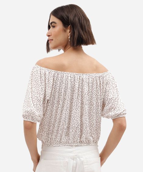 blusa feminina balonê manga bufante poá off white