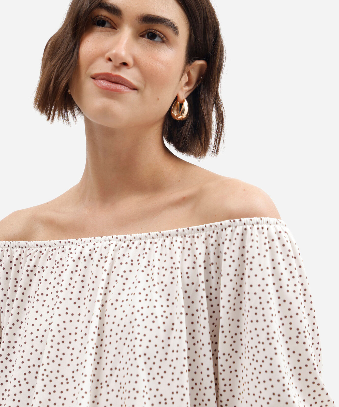 blusa feminina balonê manga bufante poá off white