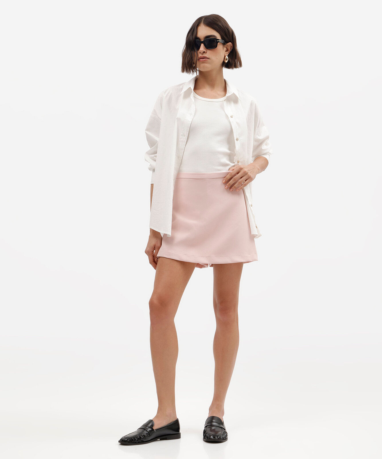 Short saia de alfaiataria feminino com viscose rosa