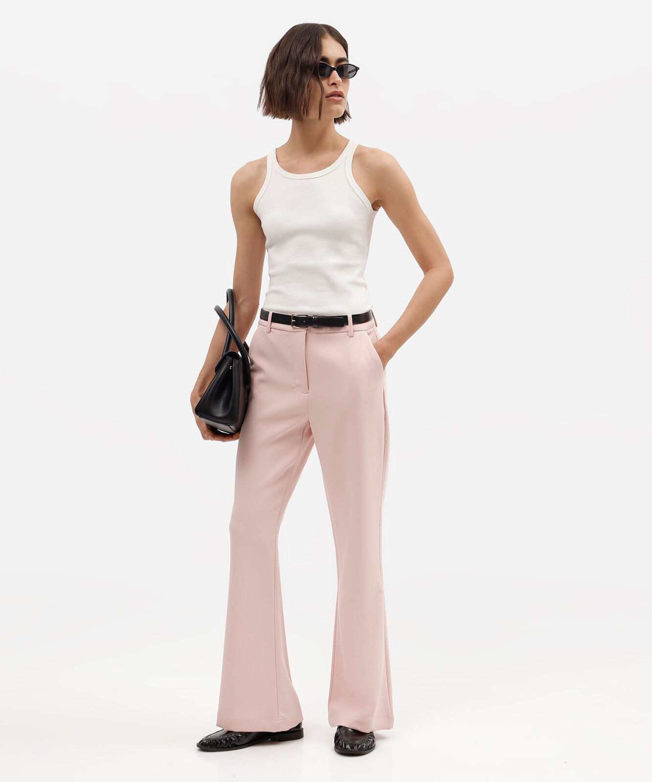calça flare feminina de alfaiataria rosa