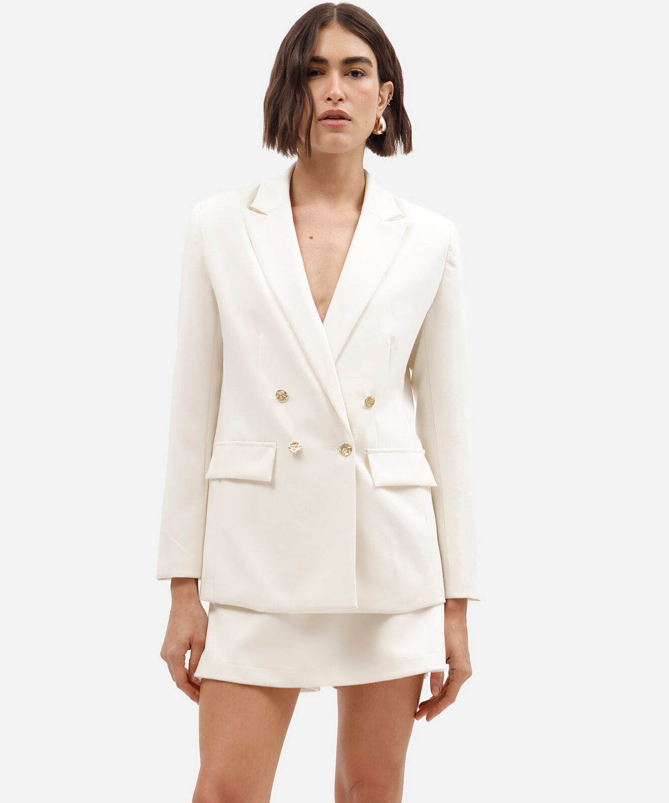 blazer de alfaiataria feminino botões dourados bege
