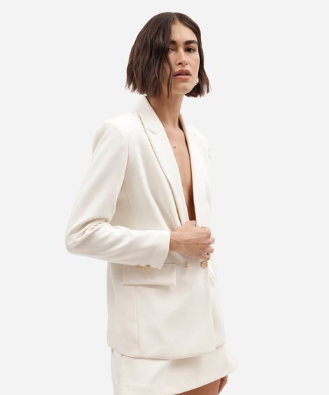 blazer de alfaiataria feminino botões dourados bege