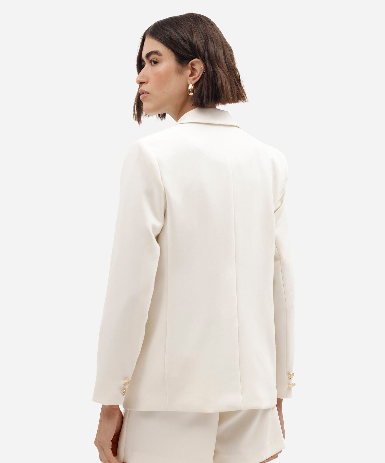 blazer de alfaiataria feminino botões dourados bege
