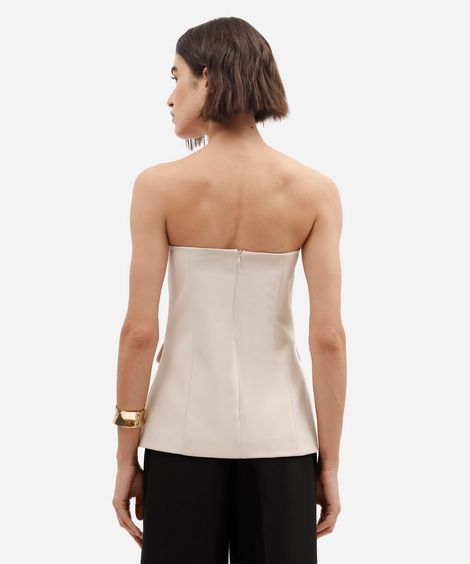 blusa sem alça feminina de alfaiataria bege