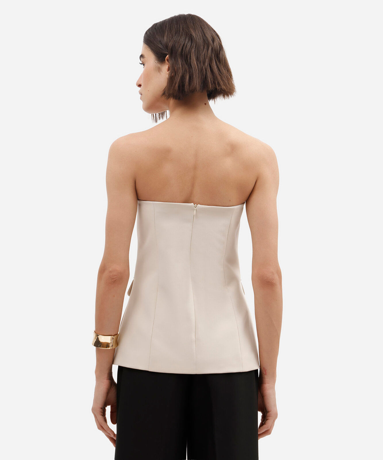 blusa sem alça feminina de alfaiataria bege