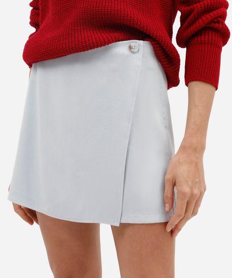 short saia de alfaiataria feminino com viscose azul