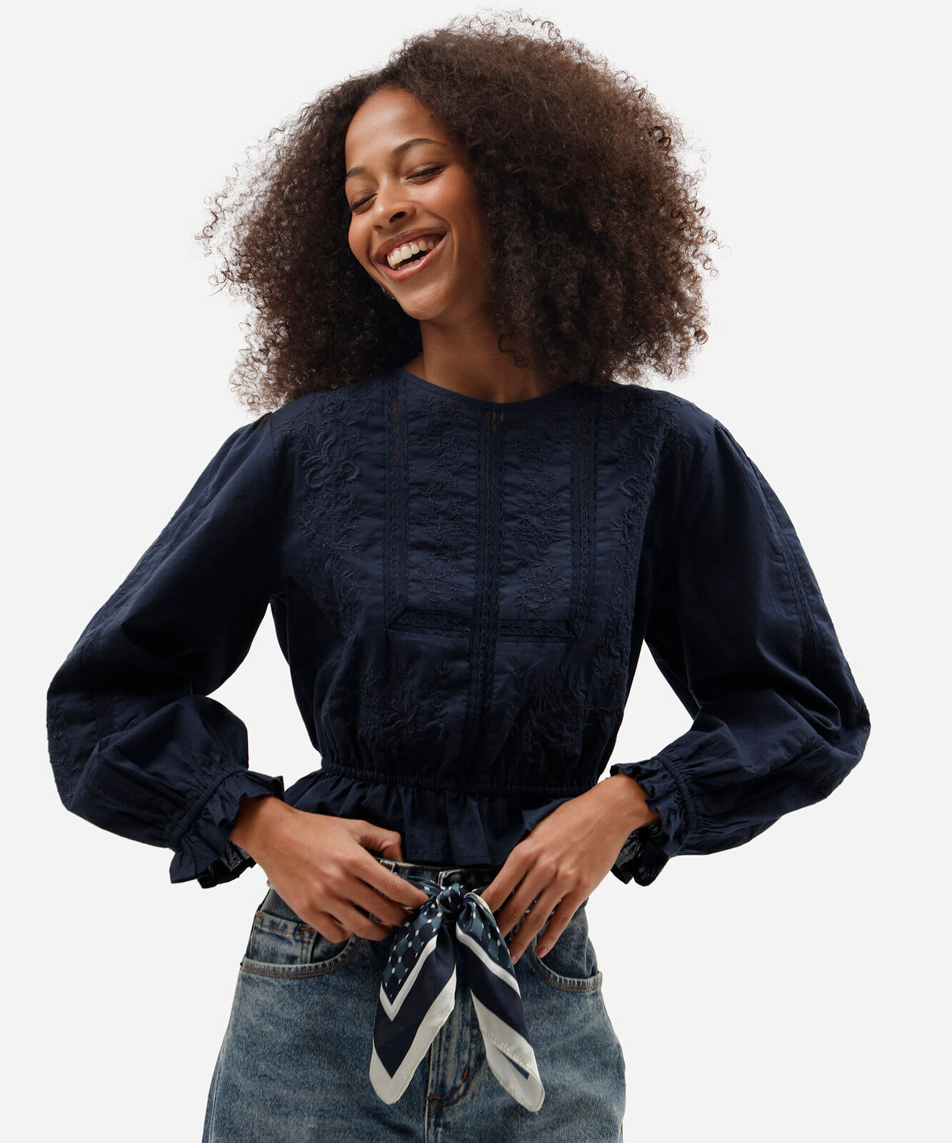 cropped de algodão com renda azul