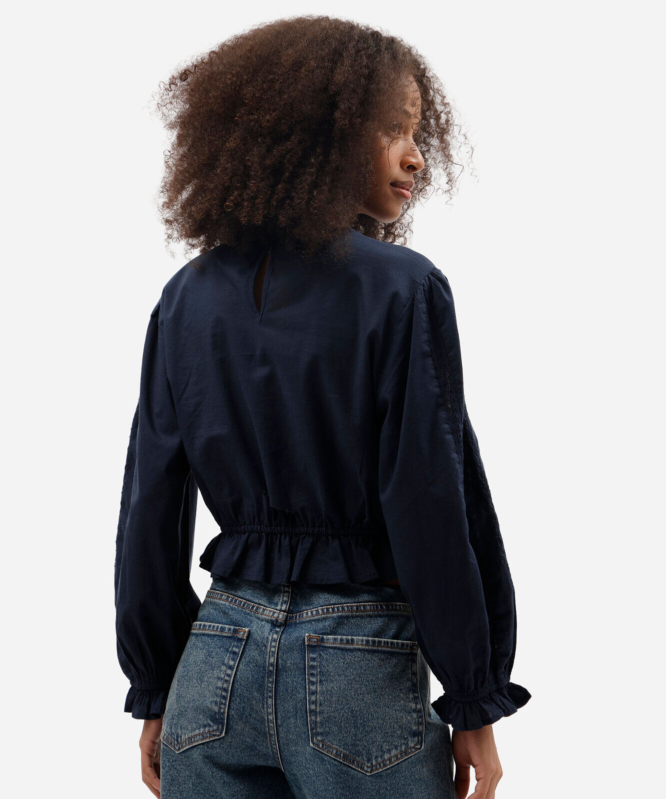 cropped de algodão com renda azul