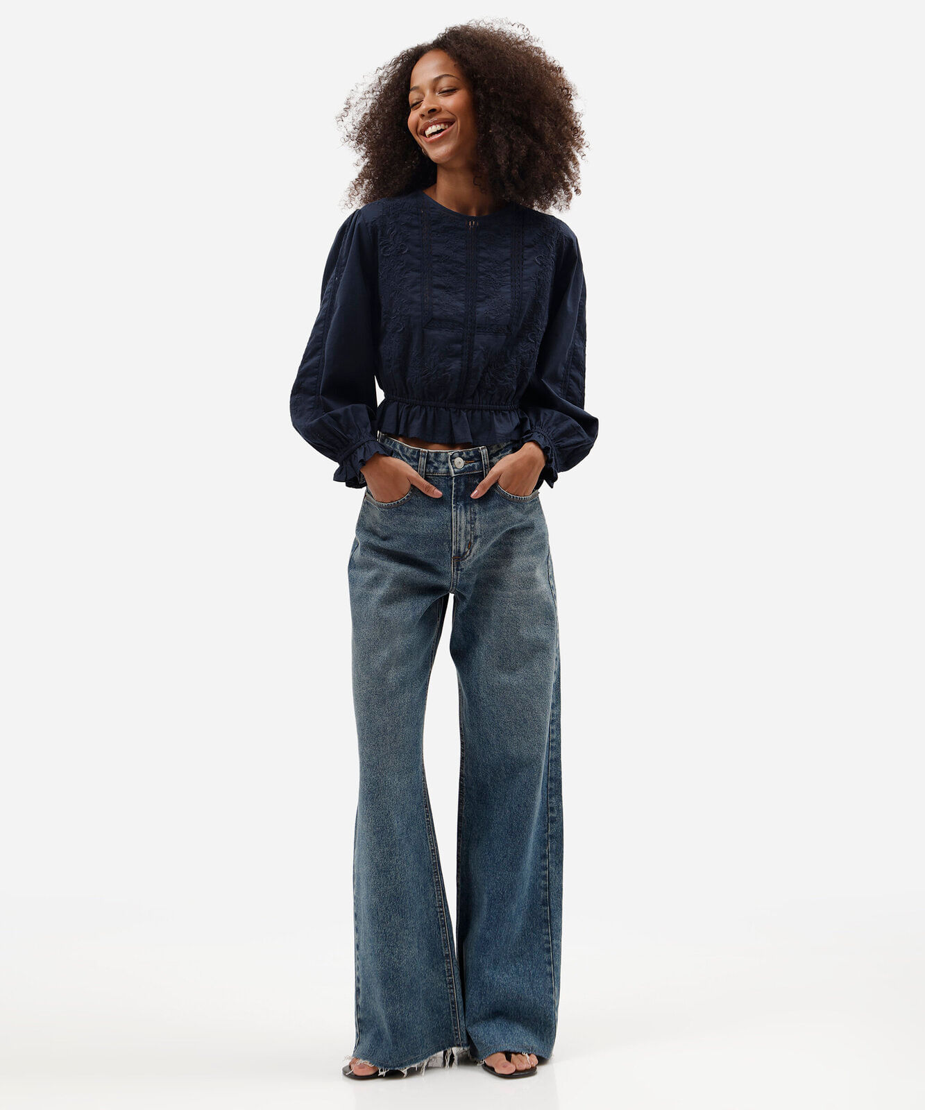 cropped de algodão com renda azul