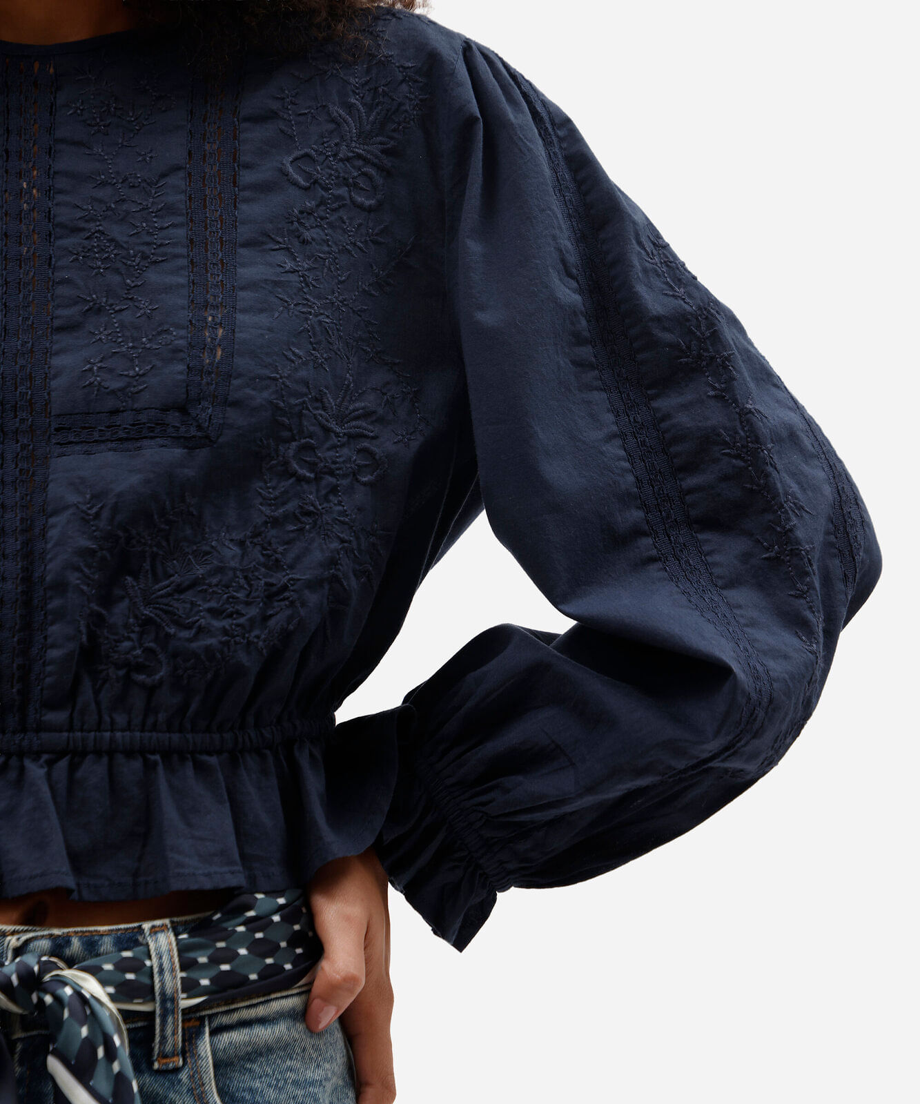 cropped de algodão com renda azul