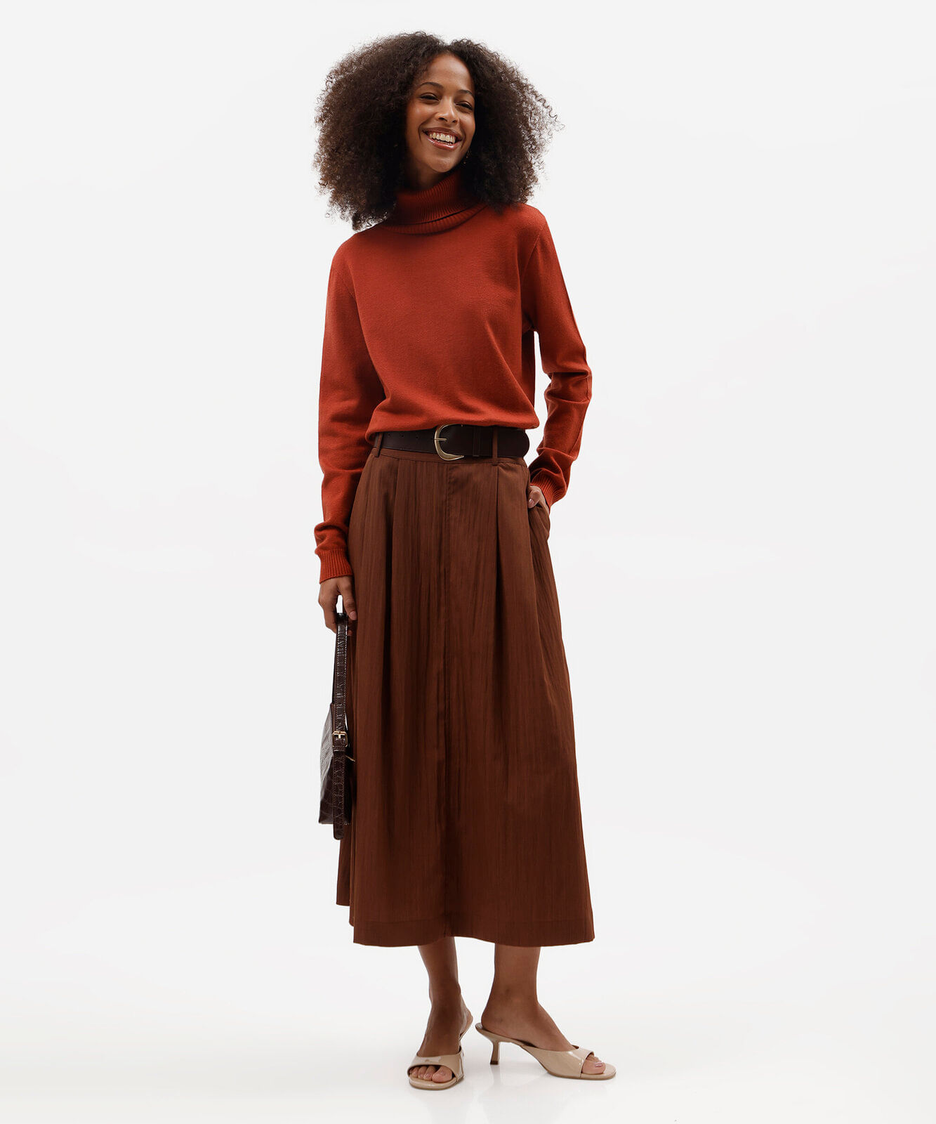 suéter feminino de tricot gola alta laranja