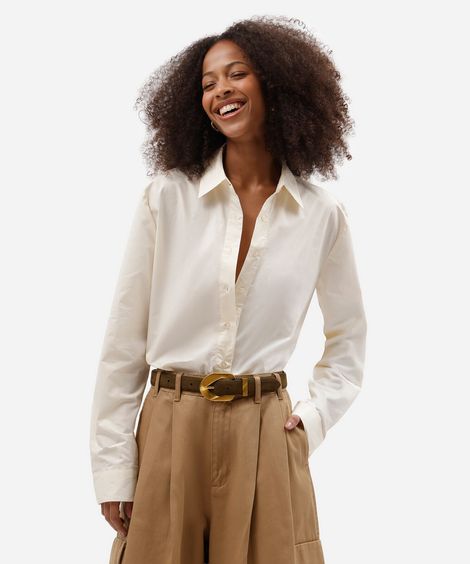 camisa feminina de algodão manga longa off white