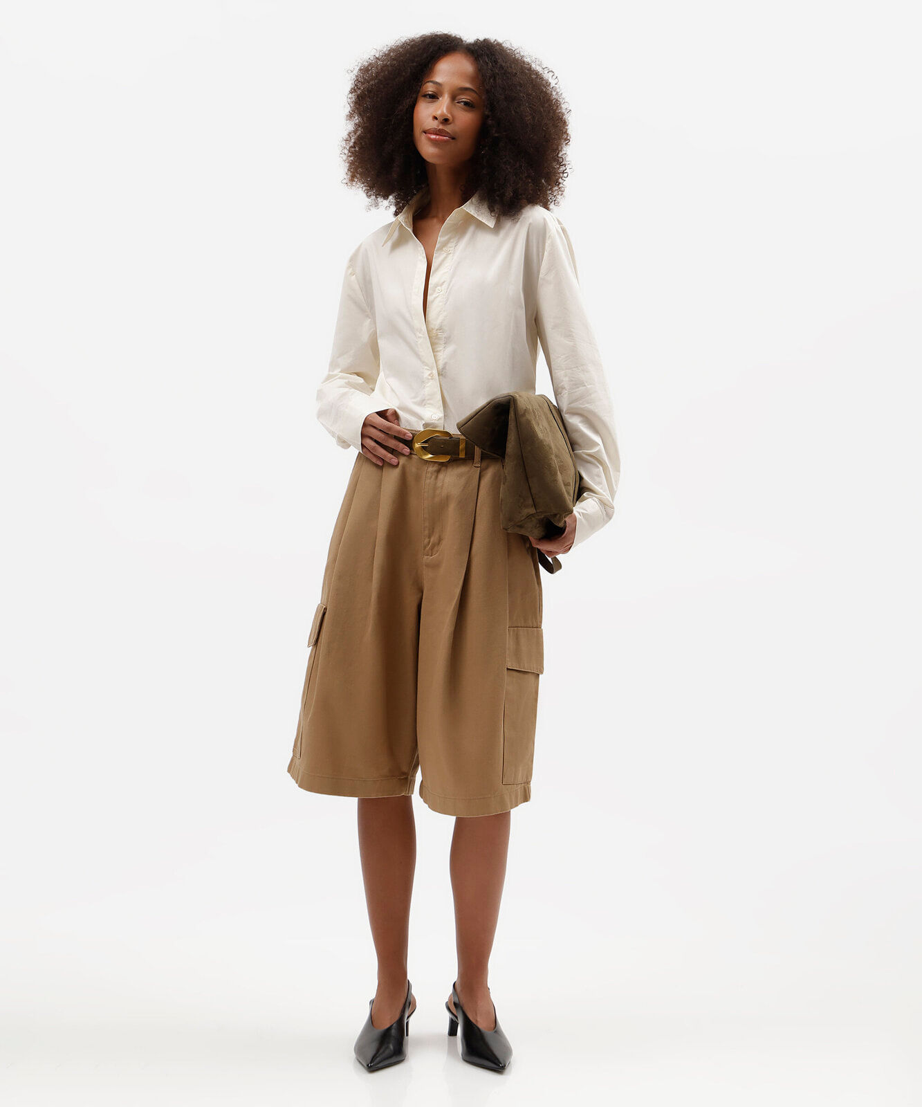 camisa feminina de algodão manga longa off white