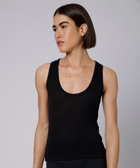 blusa feminina de tricot com sobreposição mindset giomei preta