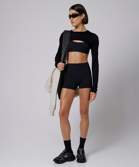 short esportivo feminino de poliamida com recorte mindset giomei preto