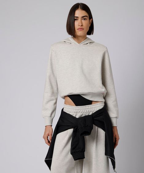 blusão cropped feminino de moletom com capuz e ombreiras mindset giomei cinza