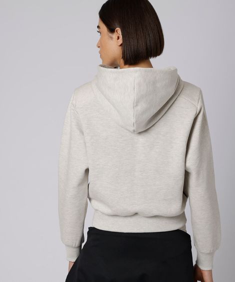 blusão cropped feminino de moletom com capuz e ombreiras mindset giomei cinza