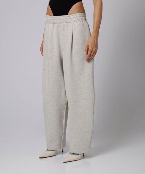 calça baggy feminina de moletom com pregas mindset giomei cinza