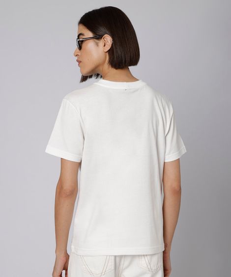 camiseta feminina de algodão manga curta estampada mindset off white