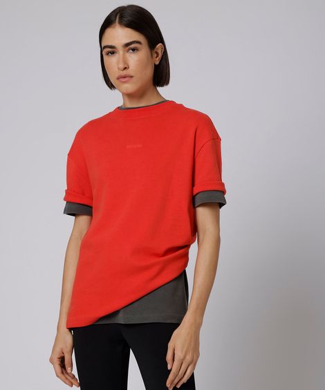 camiseta oversized feminina de algodão manga curta mindset giomei vermelha