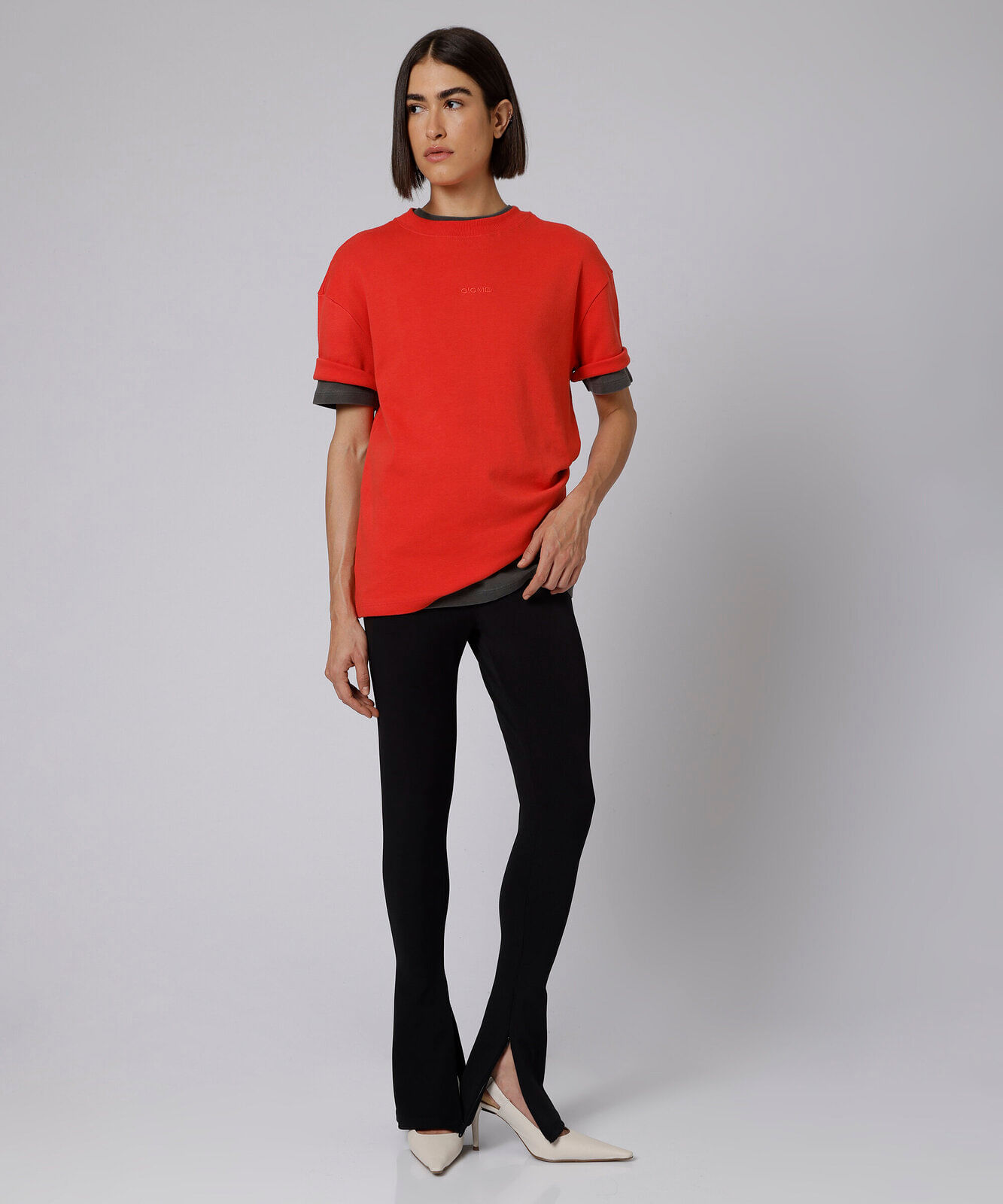 camiseta oversized feminina de algodão manga curta mindset giomei vermelha