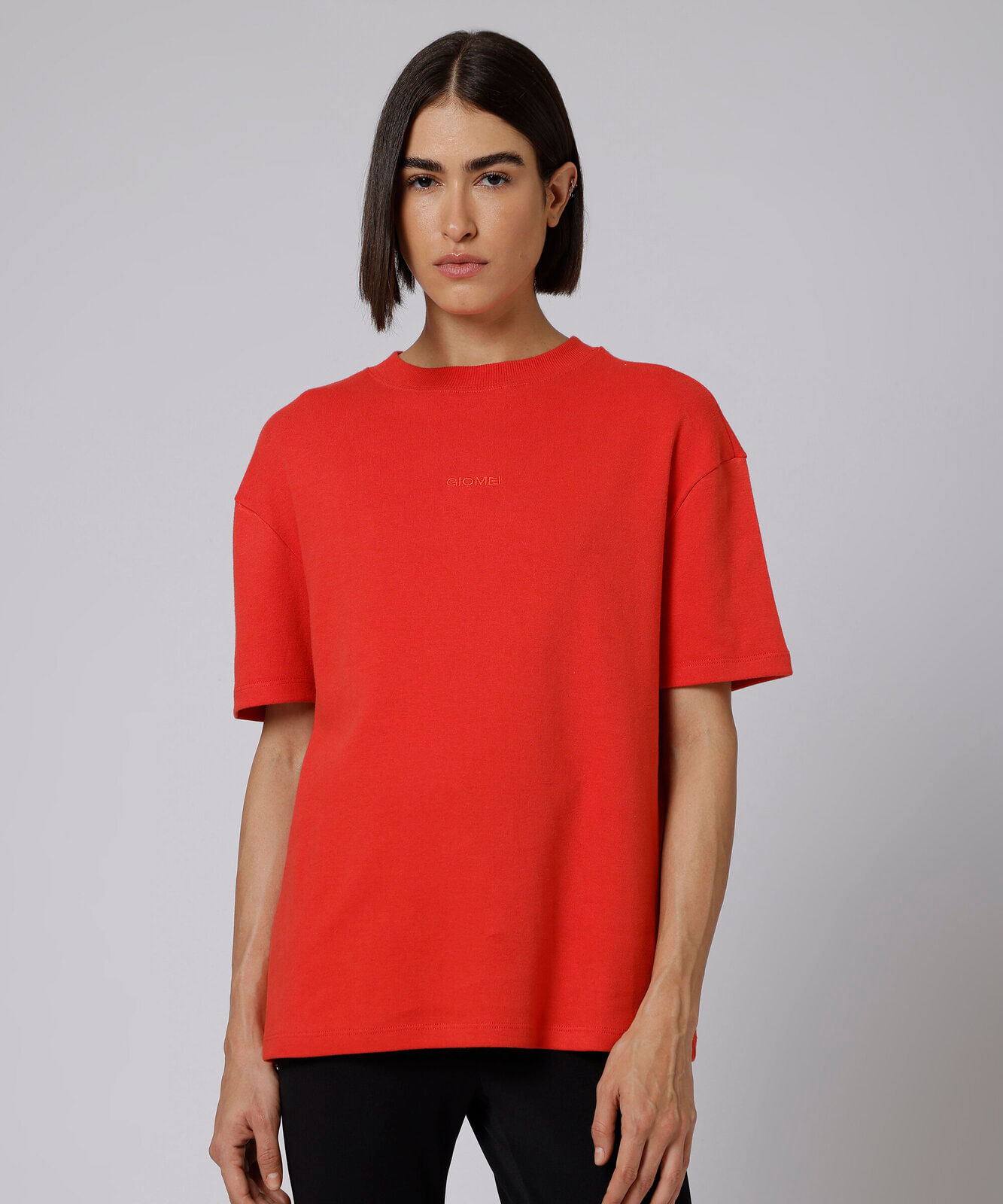 camiseta oversized feminina de algodão manga curta mindset giomei vermelha