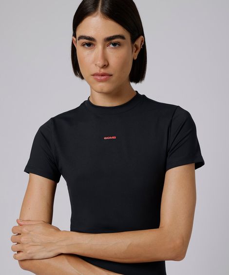 camiseta baby look feminina de poliamida esportiva manga curta mindset giomei preta