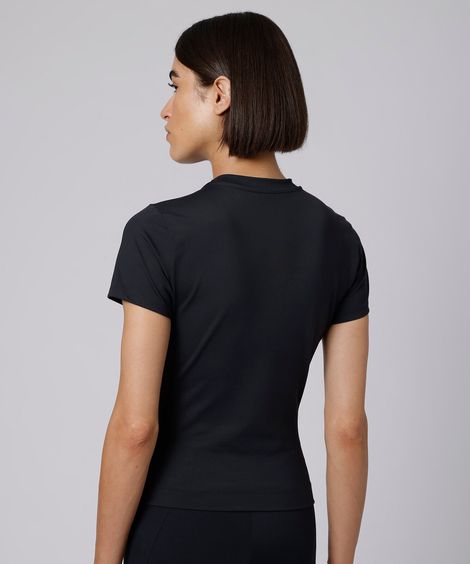 camiseta baby look feminina de poliamida esportiva manga curta mindset giomei preta