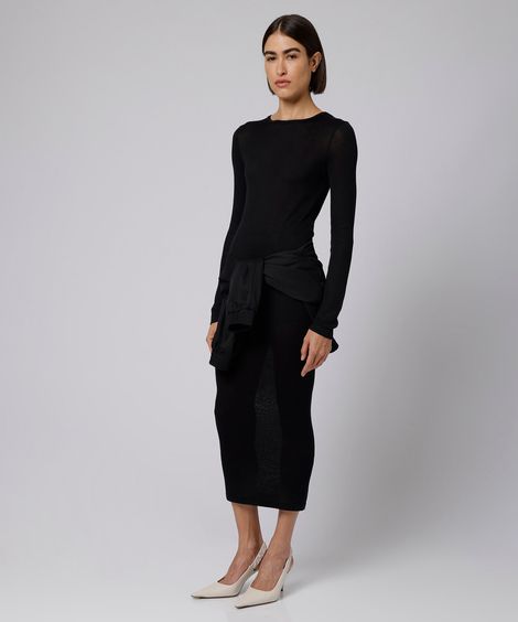 vestido longo feminino de tricot manga longa mindset giomei preto